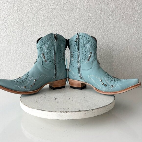 Lane COSSETTE Womens Cowboy Bootie 7.5 Blue Leather Cowgirl Western Ankle Boots - Picture 9 of 13